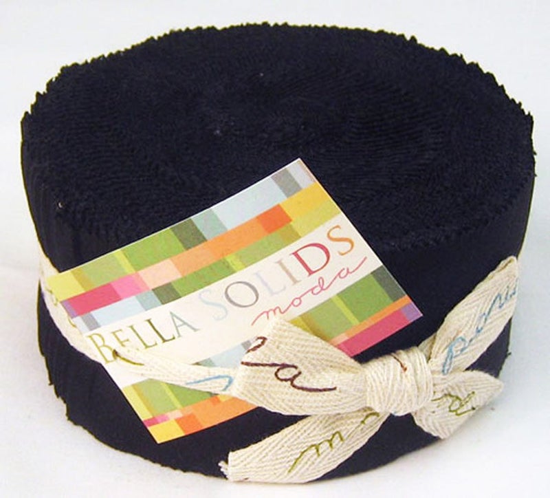 Moda Basics Bella Solids Black 9900-99 Jelly Roll, Set of 40 2.5x44-inch (6.4x112cm) Precut Cotton Fabric Strips